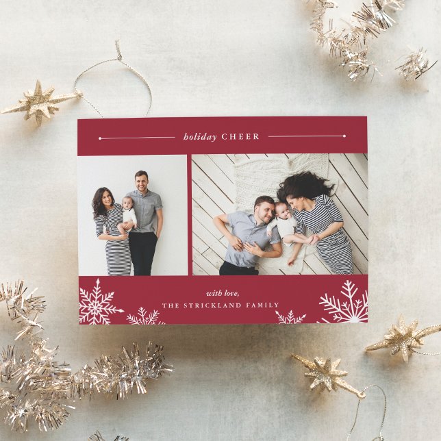 Merry Snowflake Helgdag Photo Card | Röd Julkort (Skapare uppladdad)