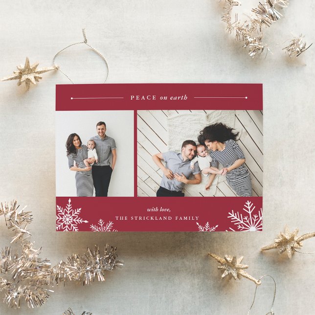 Merry Snowflake Helgdag Photo Card | Röd Julkort (Skapare uppladdad)