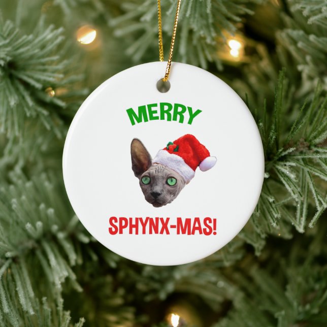 Merry Sphynx-Mas Funny jul Sphynx Cat Lover Julgransprydnad Keramik (Träd)