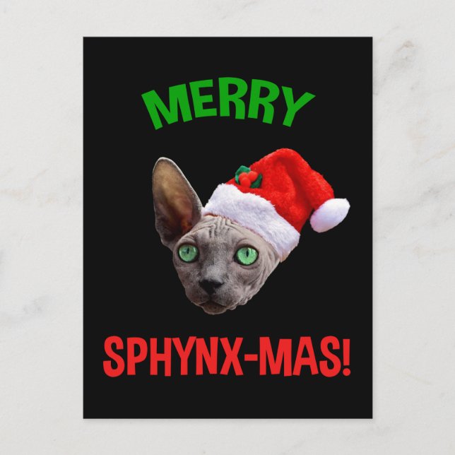 Merry Sphynx-Mas Funny jul Sphynx Cat Lover Vykort (Framsida)