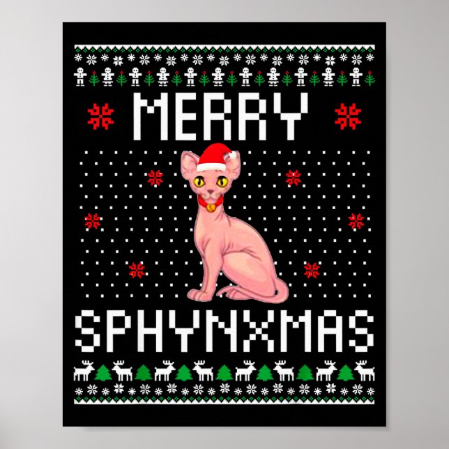 Merry Sphynxmas Sphynx Cat Lover Christmas Ugly Me Poster (Framsidan)