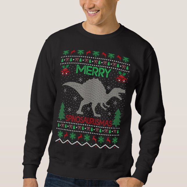 Merry Spinosaurus Julafton Ugly Spinosaurus jul Lång Ärmad Tröja (Framsida)