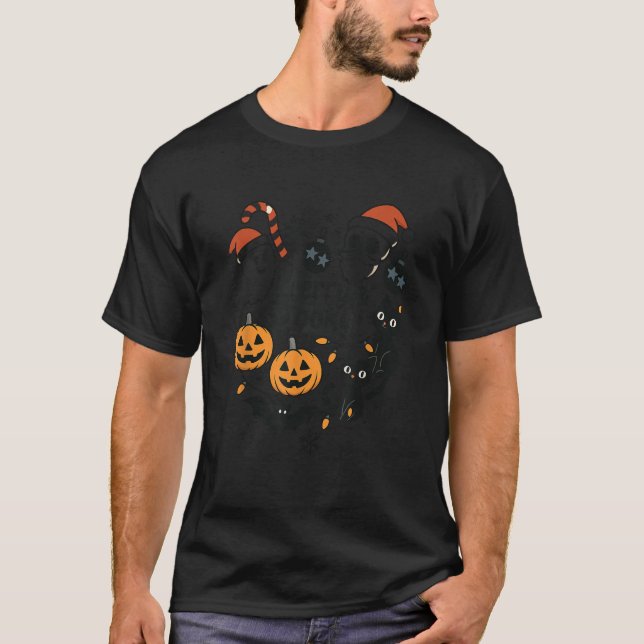 Merry Spooky Halloween Christmas Cute Cats Pumpkin T Shirt (Framsida)