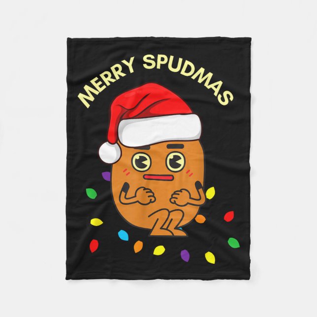 Merry Spudmas Funny Tato Santa Holiday Lights Chri Fleecefilt (Framsidan)