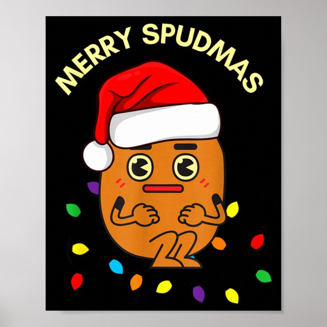Merry Spudmas Funny Tato Santa Holiday Lights Chri Poster (Framsidan)