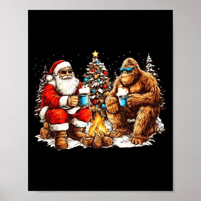 Merry Squatchmas Santa Bigfoot Campfire Mens Boys  Poster (Framsidan)
