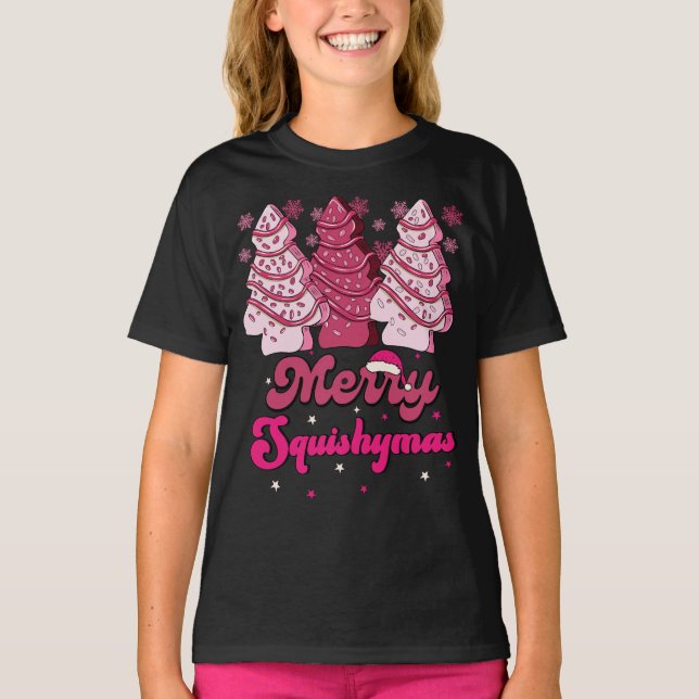 Merry Squishymas Rosa Julafton Träd T Shirt (Framsida)