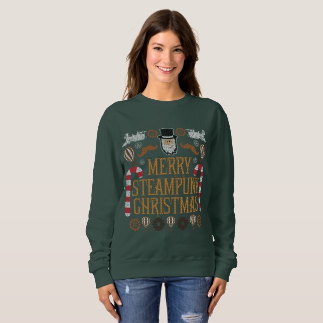 Merry Steampunk jul Ugly Sweater Sweatshirt T-shirt (Hel framsida)