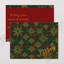 Merry Steampunk Snowflake Red och Grönt Tartan Helg Vykort