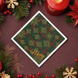 Merry Steampunk Snowflake Red och Grönt Tartan Pappersservett