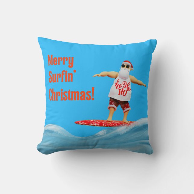 Merry Surfin jultomten på Surfboard Kudde (Framsida)