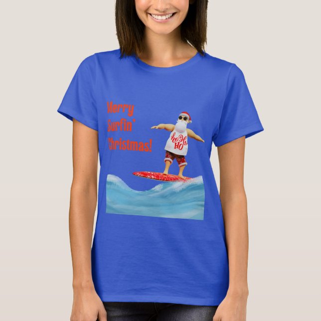 Merry Surfin jultomten på Surfboard T Shirt (Framsida)