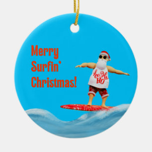 Merry Surfin jultomten på Surfboard Thera P Julgransprydnad Keramik