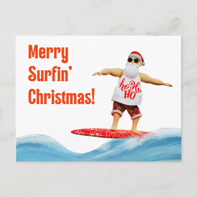 Merry Surfin jultomten på yfboard Vykort (Framsida)