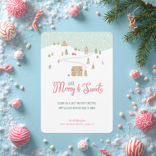 Merry & Sweet Watercolor Gingerbröd Candy Town Julkort