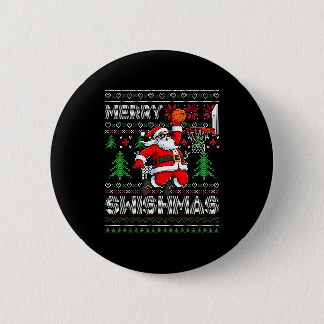 Merry Swishmas Basketball Ugly Christmas Santa Men Knapp (Framsida)