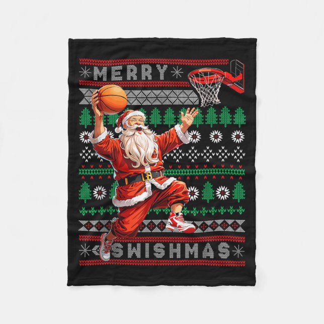 Merry Swishmas Basketball Ugly Christmas Xmas Men  Fleecefilt (Framsidan)