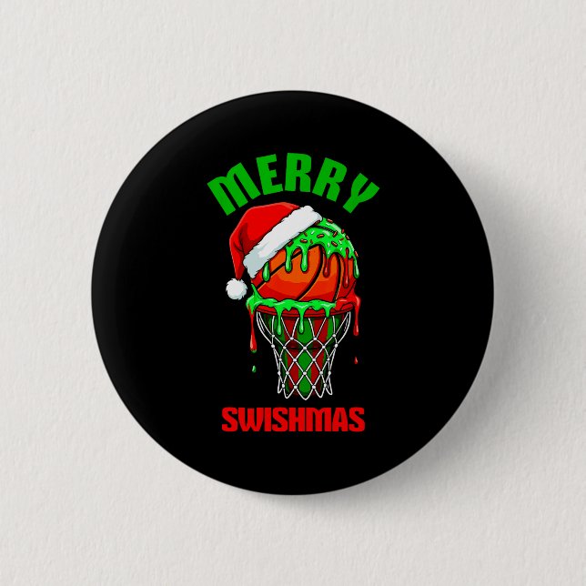Merry Swishmas Basketball Ugly Christmas Xmas Men  Knapp (Framsida)