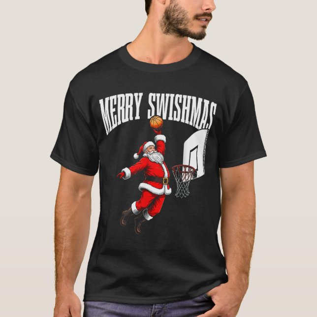 Merry Swishmas Basketball Ugly Christmas Xmas Men  T Shirt (Framsida)