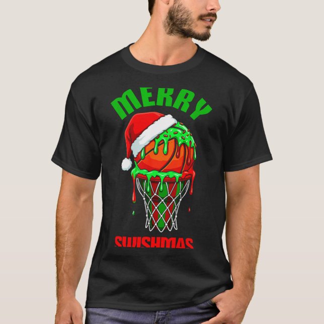 Merry Swishmas Basketball Ugly Christmas Xmas Men  T Shirt (Framsida)