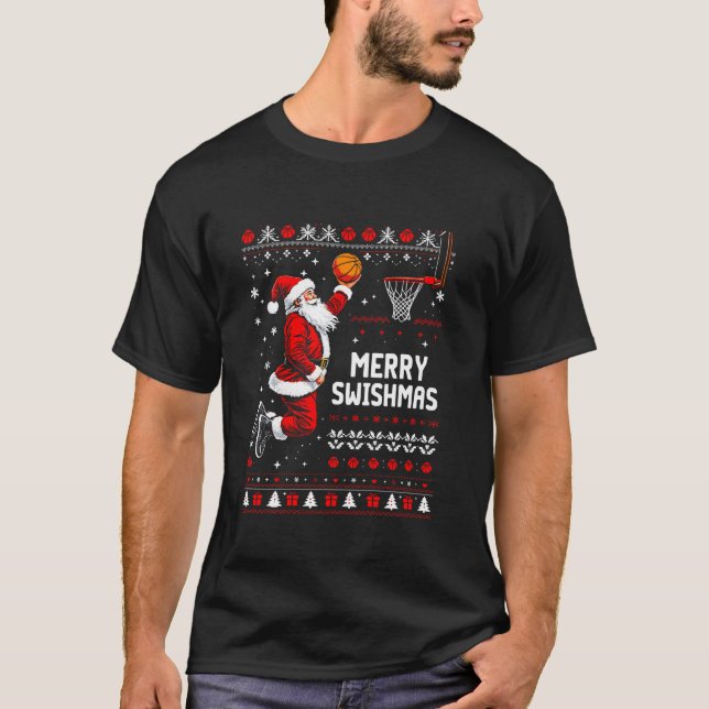 Merry Swishmas Basketball Ugly Santa Tee X (Framsida)