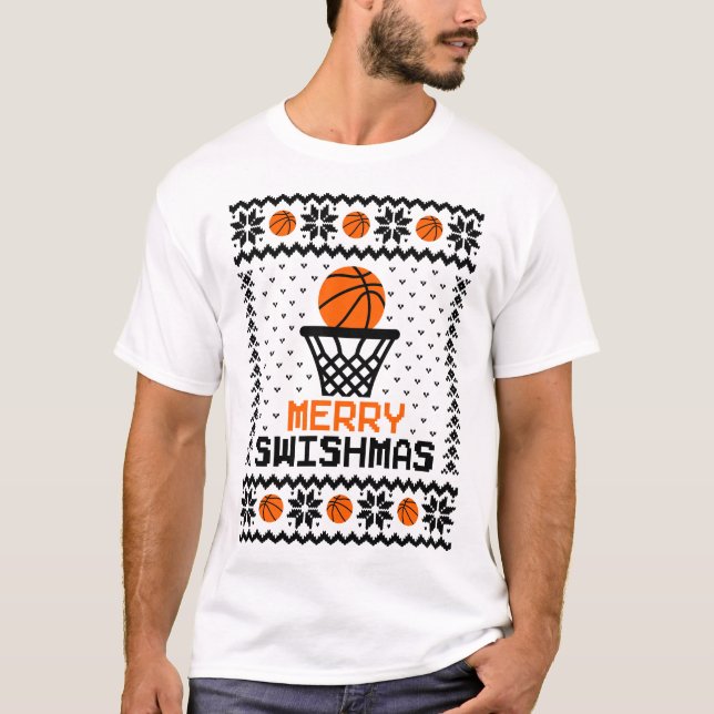 Merry Swishmas Basketball Ugly Sweater T Shirt (Framsida)