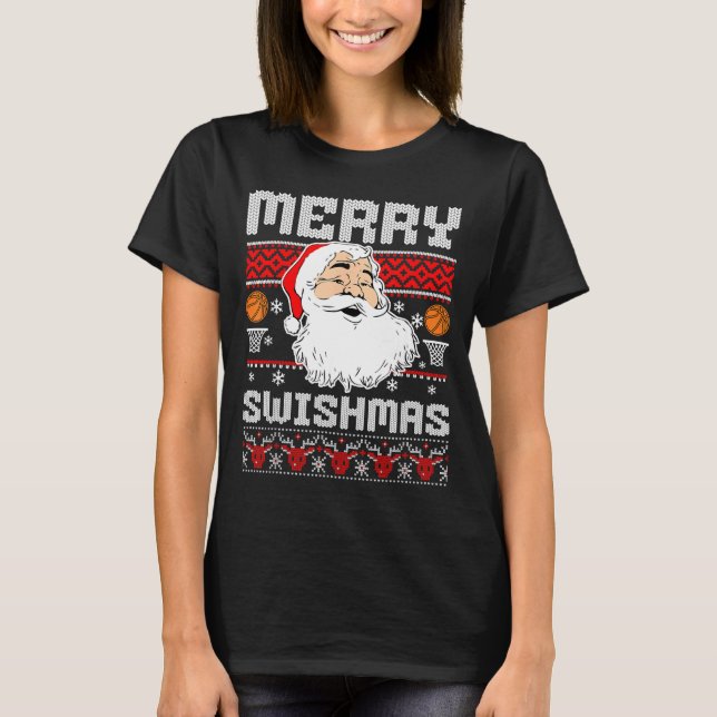 Merry Swishmas Basketball Xmas Ugly Christmas Men  T Shirt (Framsida)