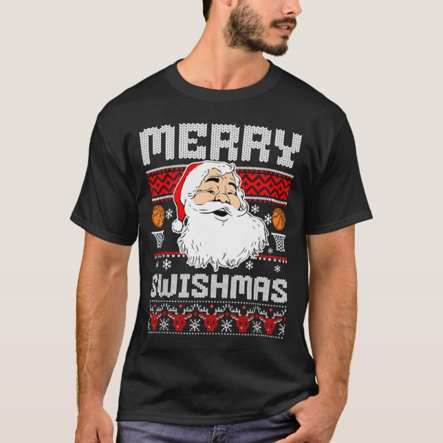 Merry Swishmas Basketball Xmas Ugly Christmas Men  T Shirt (Framsida)