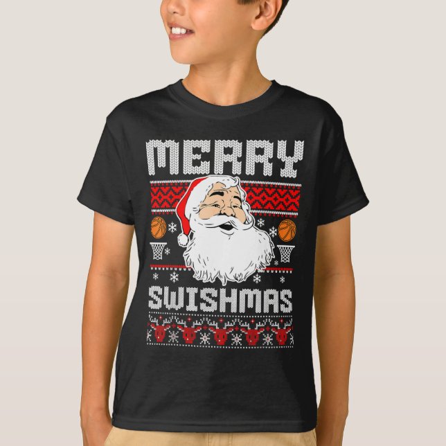 Merry Swishmas Basketball Xmas Ugly Christmas Men  T Shirt (Framsida)