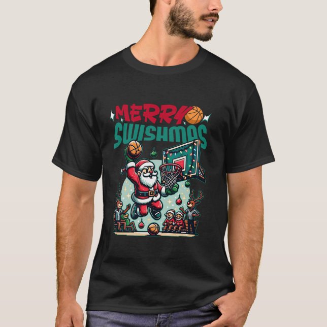 Merry Swishmas jul Julafton Basketball Funny T Shirt (Framsida)