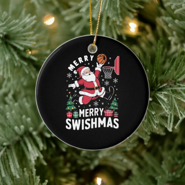 Merry Swishmas jultomten spelar basketboll Julgransprydnad Keramik (Träd)
