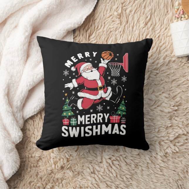Merry Swishmas jultomten spelar basketboll Kudde (Filt)