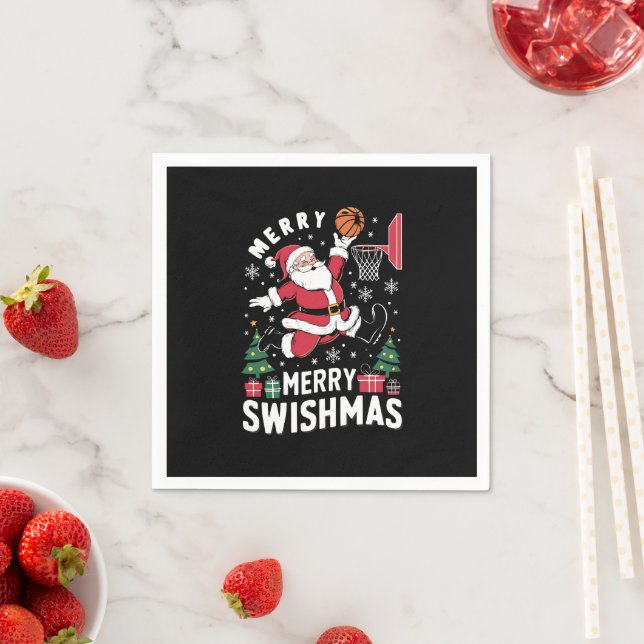 Merry Swishmas jultomten spelar basketboll Pappersservett (Insitu)