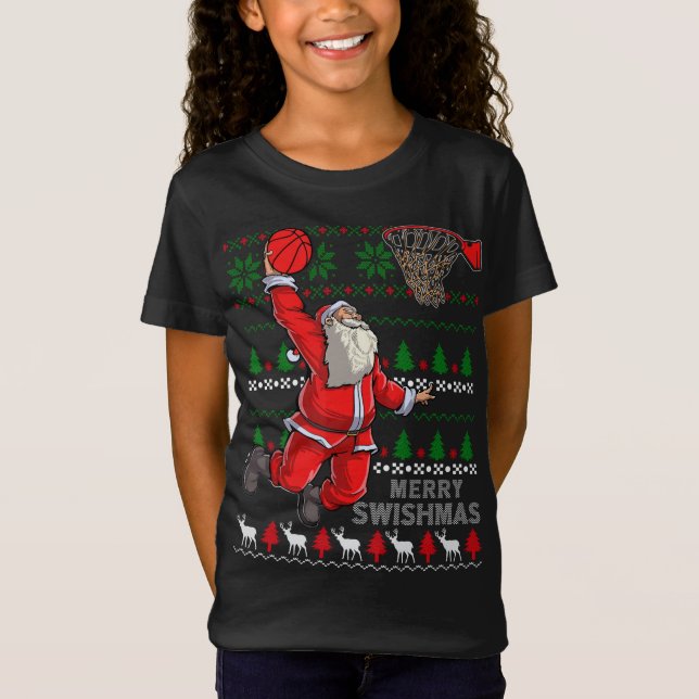 Merry Swishmas Santa Basketball Boll Ugly Christma T Shirt (Framsida)
