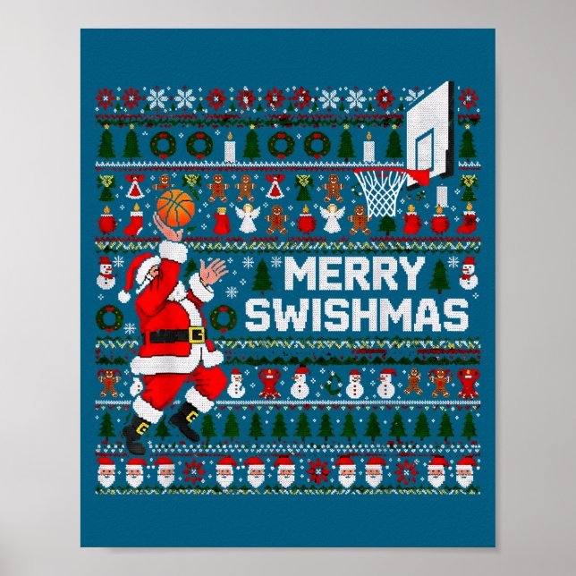Merry Swishmas Santa Basketball Ugly Sweater Style Poster (Framsidan)