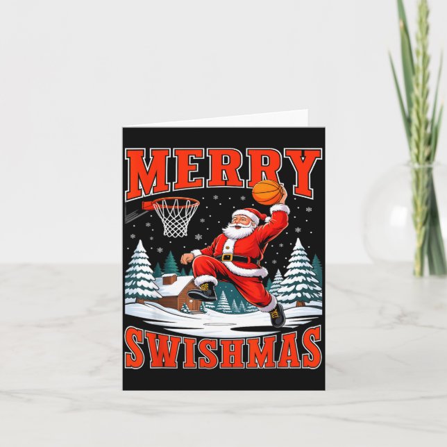 Merry Swishmas Santa Playing Basketball Christmas  Kort (Framsida)