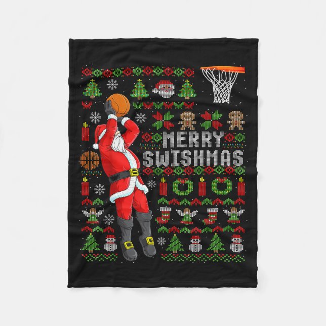 Merry Swishmas Ugly Christmas Basketball Christmas Fleecefilt (Framsidan)