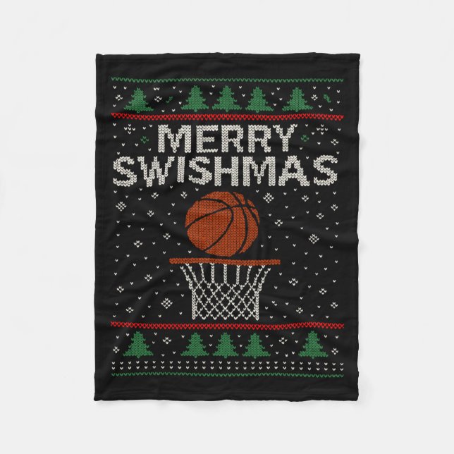 Merry Swishmas Ugly Christmas Sweater Basketball J Fleecefilt (Framsidan)