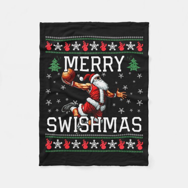 Merry Swishmas Ugly Funny Christmas Basketball Chr Fleecefilt (Framsidan)
