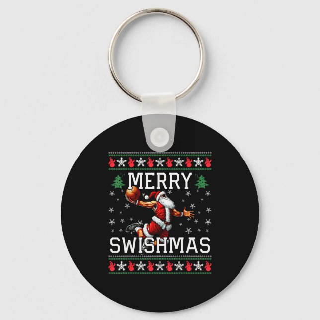 Merry Swishmas Ugly Funny Christmas Basketball Chr Nyckelring (Framsida)