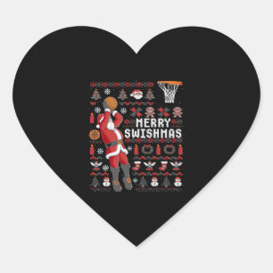 Merry Swishmas Ugly jul Basketball jul Hjärtformat Klistermärke