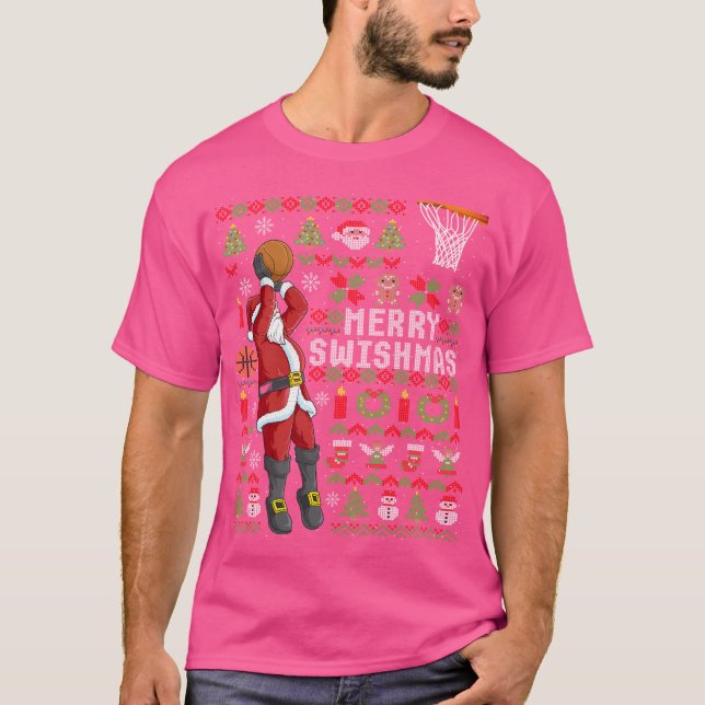 Merry Swishmas Ugly jul Basketball Santa Cla T Shirt (Framsida)