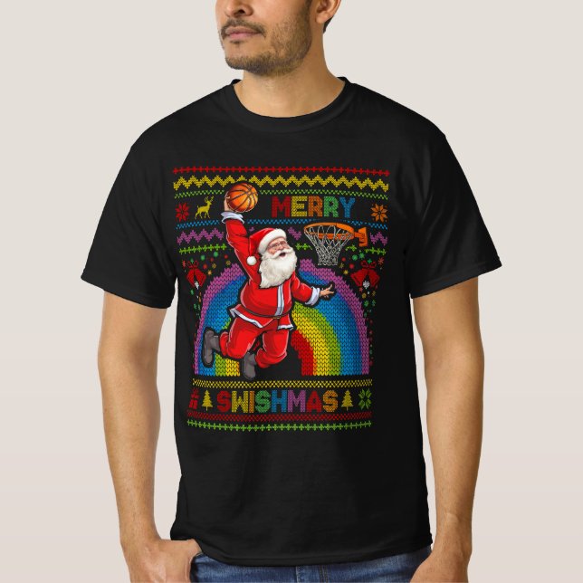 Merry Swishmas Ugly jul Basketball Santa Dun T Shirt (Framsida)