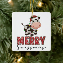 Merry Swissmas. Festive Swiss Cow Julgransprydnad Keramik