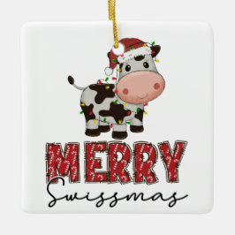 Merry Swissmas. Festive Swiss Cow Julgransprydnad Keramik