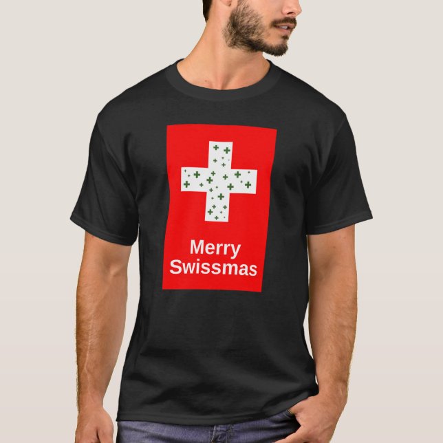 Merry Swissmas Funny jul och Helgdag Greetin T Shirt (Framsida)