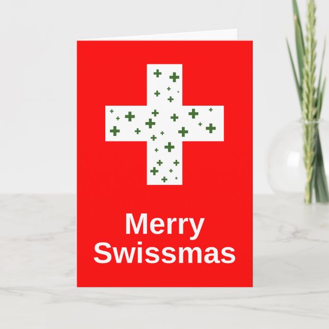 Merry Swissmas! Schweiziska julhälsningar Kort (Framsida)