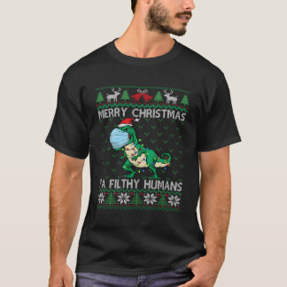 Merry T Rex Ansikte Mask Ugly Dinosaur till jul Shirt