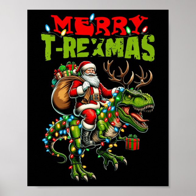 Merry T-rexmas jul Julafton T Rex Dinosaur Älskare Poster (Framsidan)