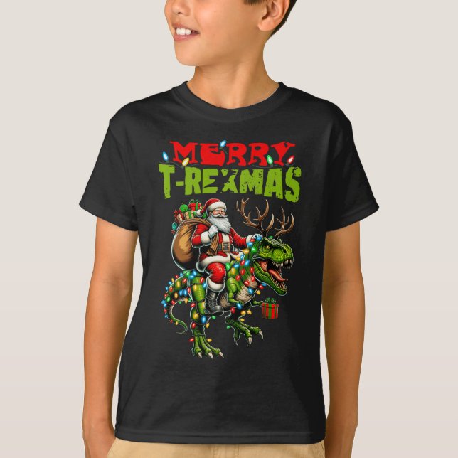 Merry T-rexmas jul Julafton T Rex Dinosaur Älskare T Shirt (Framsida)